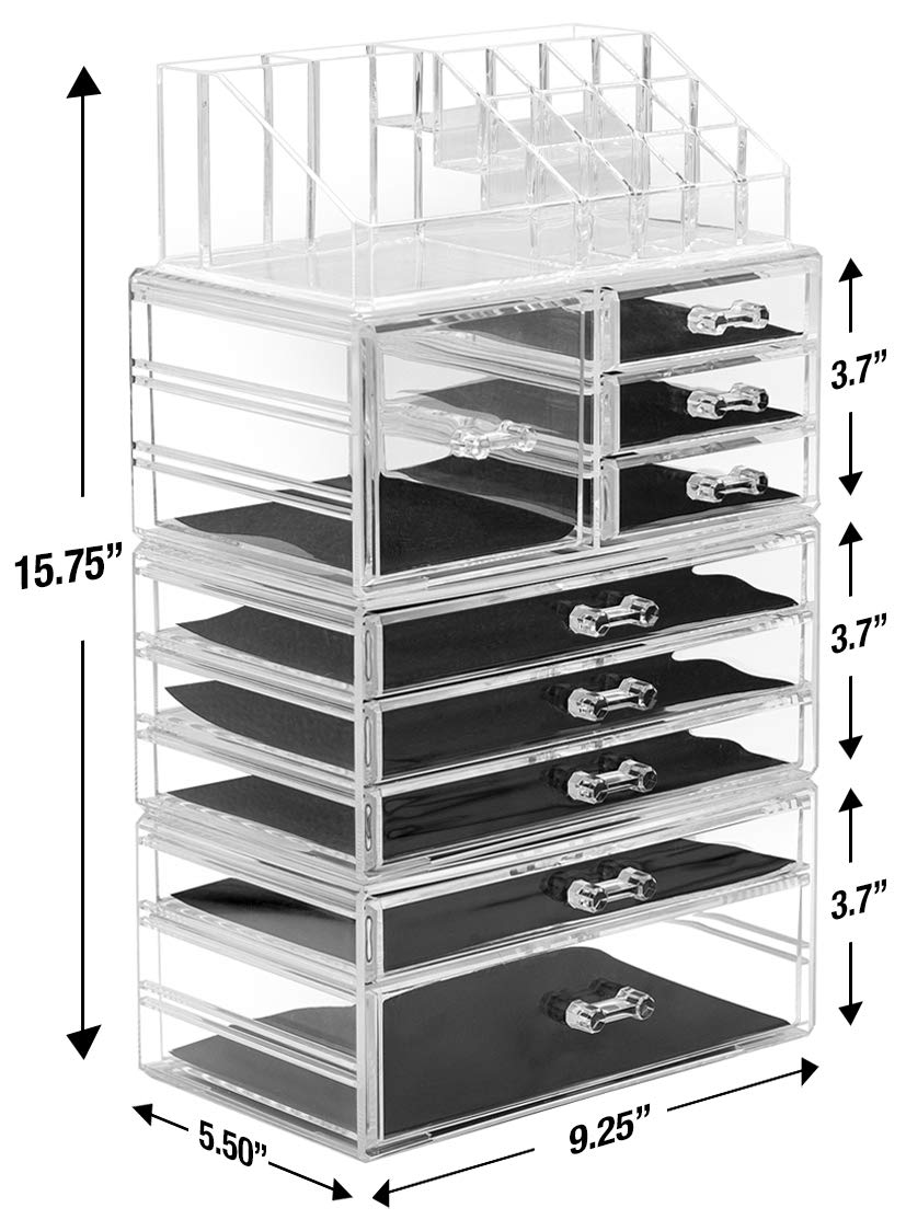 Sorbus Large Clear Makeup Organizer Set - 4-Piece Detachable Jewelry & Cosmetic Storage with Display Tower - Vanity, Bathroom, Dresser & Countertop Organizer for Women | Perfect for Makeup Display, Jewelry Storage & Beauty Product Organization