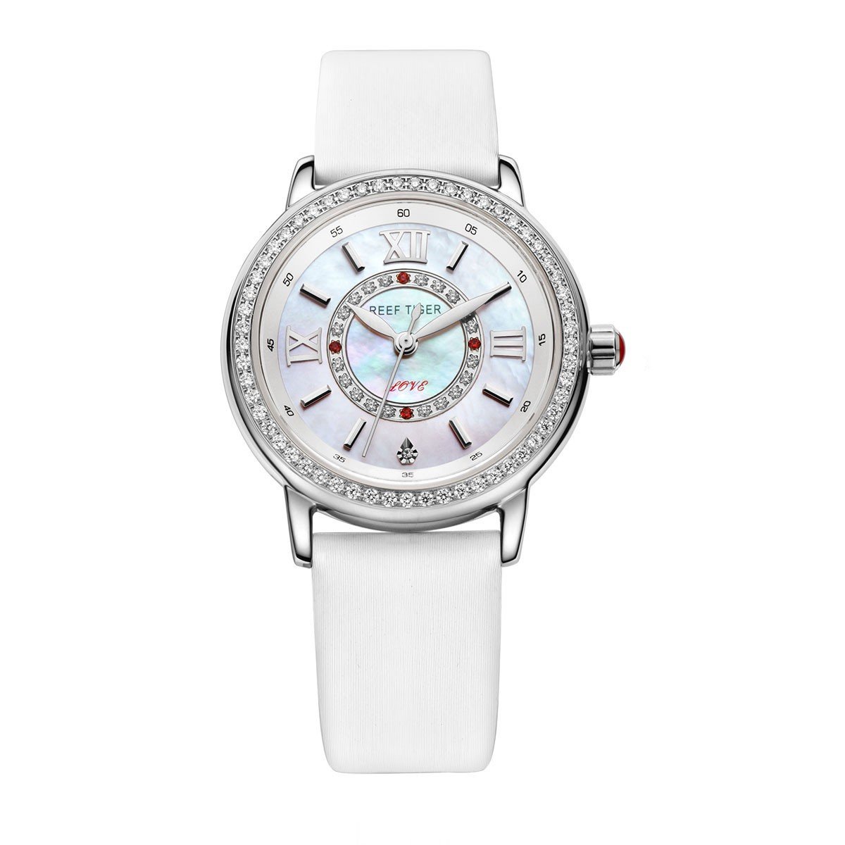 REEF TIGER Women's Fashion Casual Watch with Leather Strap, Stainless Steel Case & Diamond Accents, Date Display RGA1563 - Perfect for Everyday Wear, Office & Special Occasions