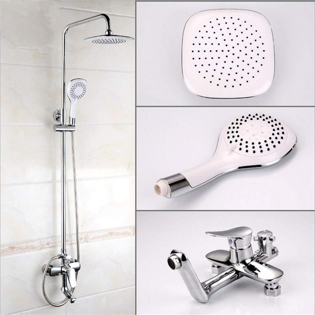 Premium Copper Shower System with Ceramic Pillar & Rain Shower Head - Hotel & Household Bathroom Upgrade in White/Chrome - Perfect for Luxury Spa Experience & Modern Home Renovation