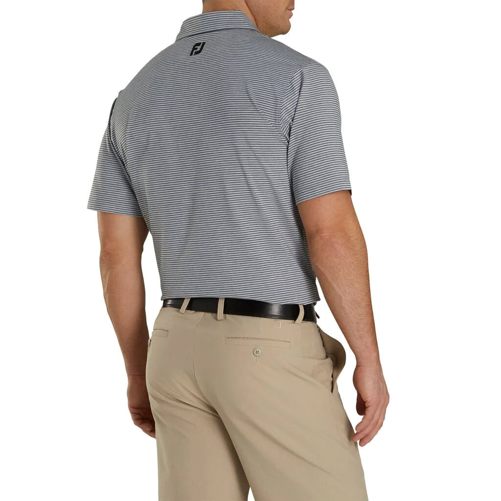 FootJoy Heather Pinstripe Lisle Self Collar Grey Men's Golf Polo Shirt - Moisture Wicking & UV Protection for Comfortable Golfing & Outdoor Sports