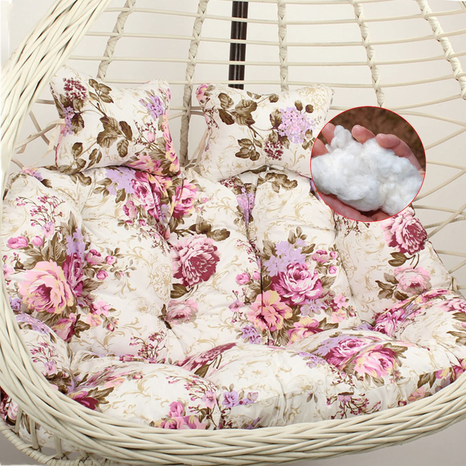 **2 Person Hammock Swing Chair Cushion - Removable Egg Nest Design, Double Hanging Wicker Rattan Pad with Headrest for Outdoor Garden, Patio, or Balcony (Size: 130x110cm, Color: Eggshell White) - Perfect for Relaxing, Lounging, and Enjoying Nature**