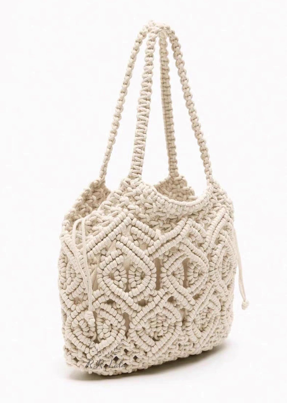 Handmade Macrame Cotton Boho Sling Bag for Women - Summer Bohemian Aesthetic Shoulder Bag, Cute & Stylish Gift Idea (Off White) - Perfect for Beach Outings, Music Festivals & Casual Everyday Wear