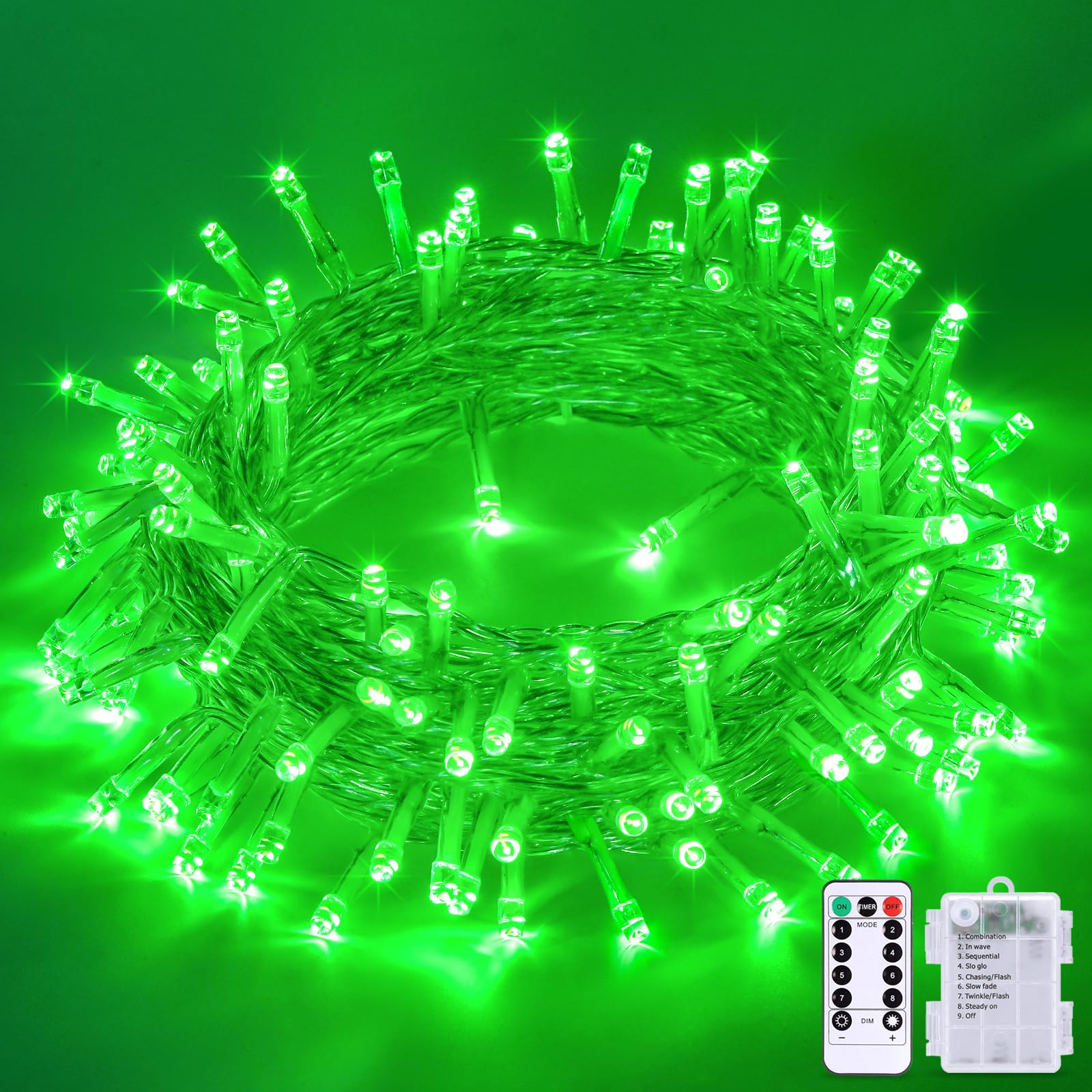 JMEXSUSS 100 LED Green Fairy Lights for St. Patrick's Day Decorations - 33ft Battery Operated String Lights with Remote - Indoor/Outdoor Waterproof Christmas Lights for Trees, Parties, Weddings & Holiday Decor