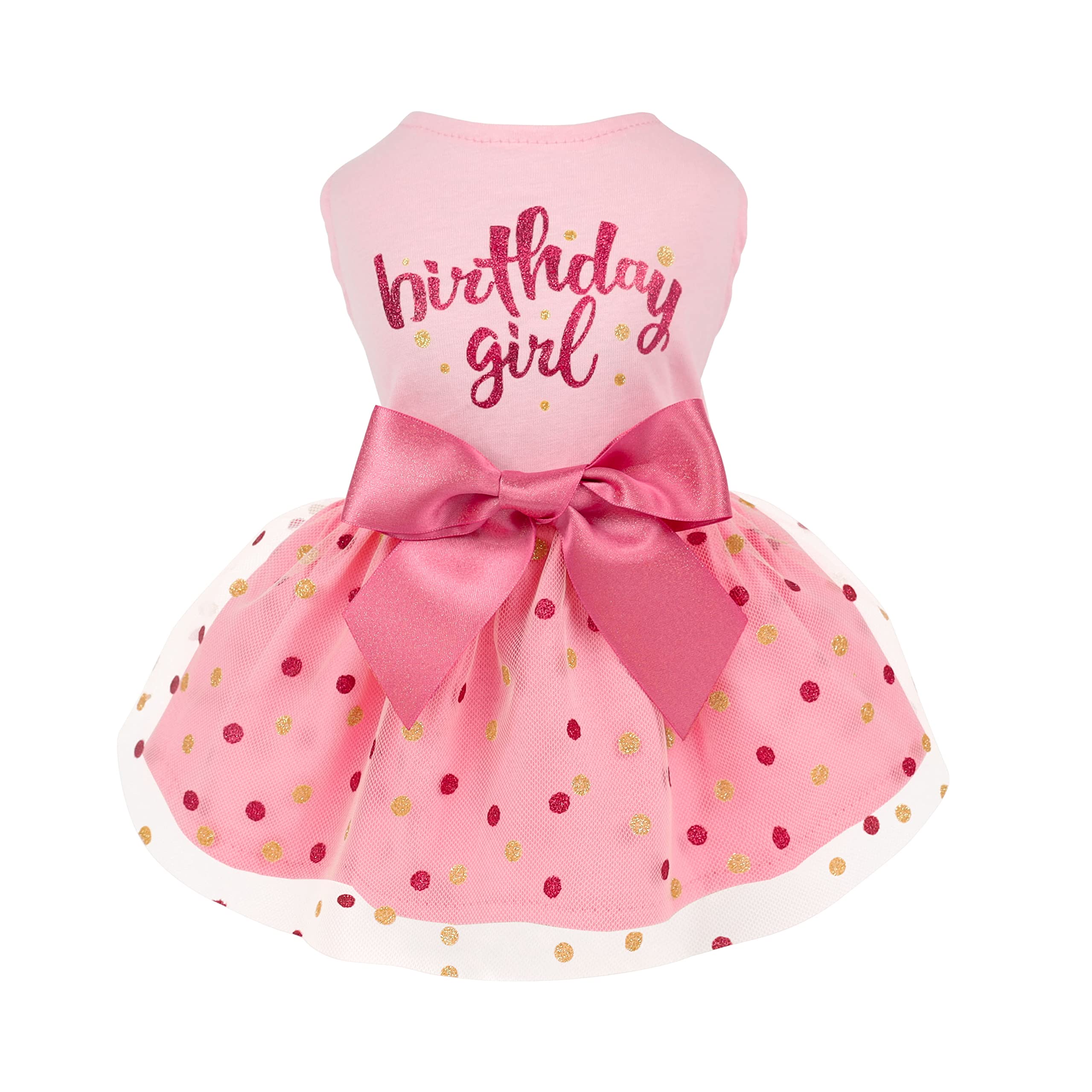 Fitwarm Birthday Girl Dog Tulle Dress - Pink XX-Small Pet Clothes for Small Dogs & Cats | Perfect for Birthday Parties, Photo Shoots & Special Occasions