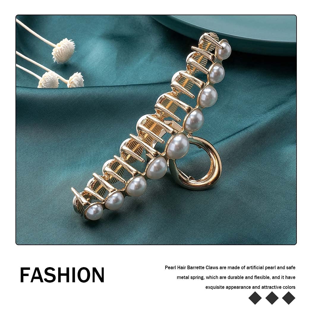 Glamifirsto Large Pearl Hair Claw Clips - White Strong Hold Hair Jaw Clips, Non-Slip Barrettes for Women | Perfect for Updos, Ponytails & Everyday Hairstyles