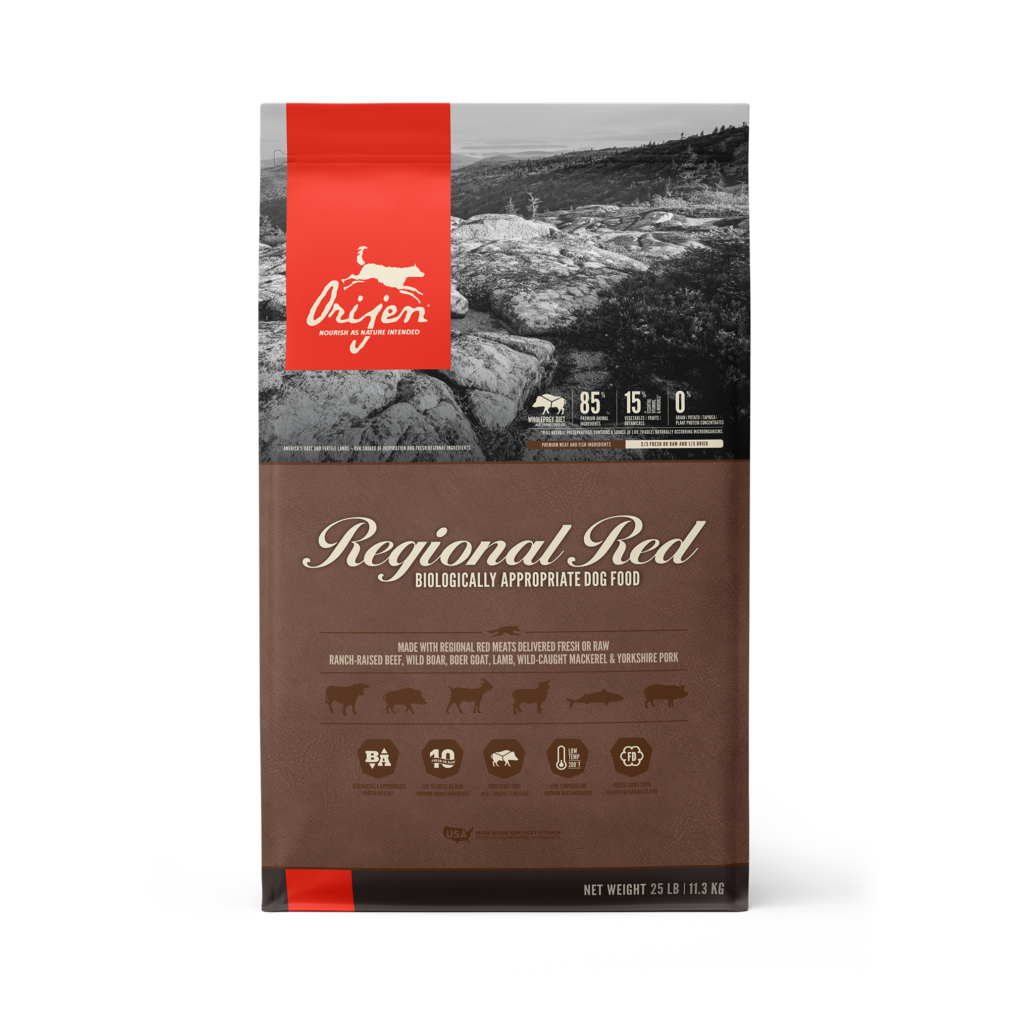 Orijen Grain Free Dry Dog Food - Regional Red Recipe, High Protein & Natural Ingredients for Adult Dogs - Perfect for Active Pets & Outdoor Adventures