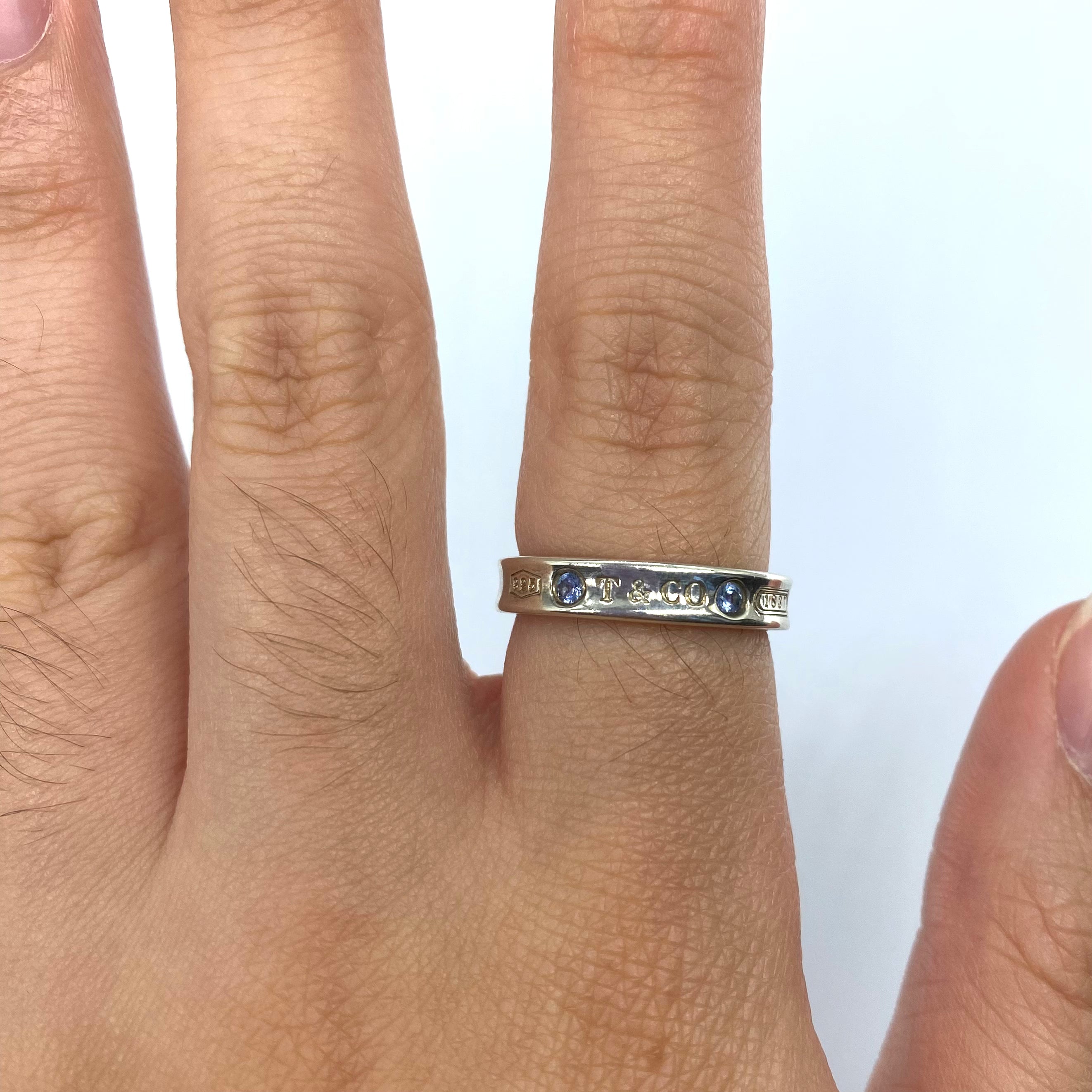 Tiffany & Co. 1837 Collection Sterling Silver Ring with Sapphires | 0.05ctw | Size 7.5 | Elegant Jewelry for Women, Perfect for Anniversary, Birthday & Special Occasion Gifts