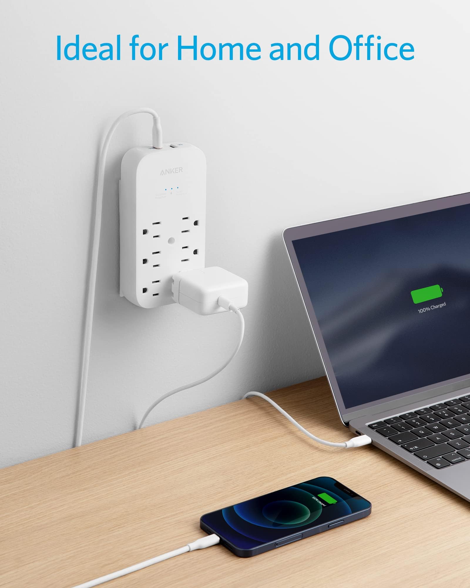 Anker 6-Outlet Extender with 2 USB Ports & 20W USB-C Power Delivery - Fast Charging Wall Adapter (2-Pack) - Perfect for Home, Office & Travel Charging Multiple Devices