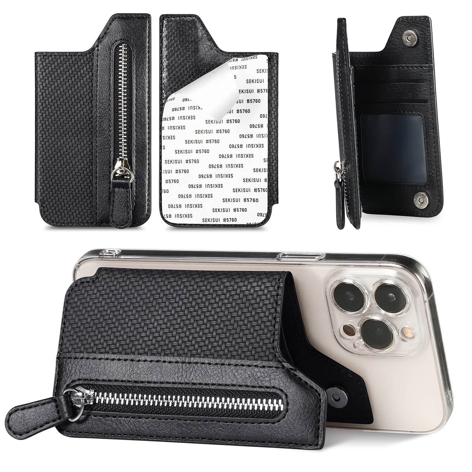 ZEWZI Slim RFID Blocking Credit Card Holder for Men & Women - Compact Zip Coin Purse with Phone Pocket - Perfect for Travel, Shopping & Everyday Use - Black