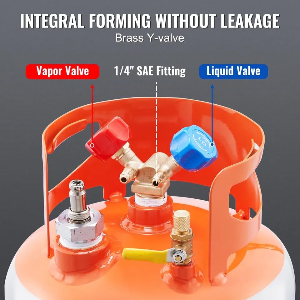 30lb Refrigerant Recovery Tank with Floating Switch - Heavy Duty Cylinder for HVAC & AC Repair | Professional Use in Automotive, Commercial & Residential Cooling Systems