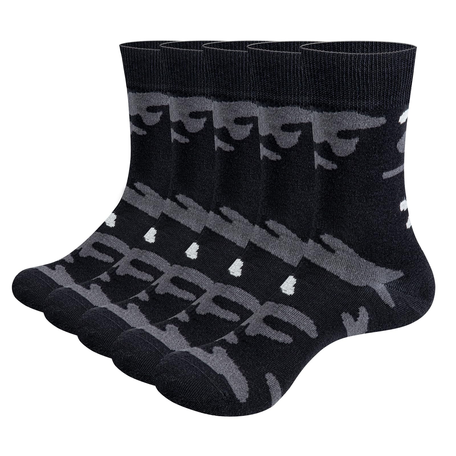 OUYJIA Men's Camouflage Dress Socks - Lightweight Crew Socks for Business & Casual Wear - Breathable Cotton Comfort Socks (5 Pairs) - Perfect for Office, Wedding & Daily Outfits