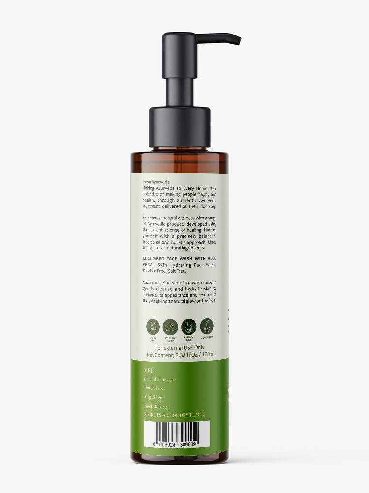 Aloe Vera & Cucumber Face Wash 100ml (3.38oz) - Gentle Cleanser for Men & Women with Natural Extracts - Pure, Vegan, Cruelty-Free Skincare - Perfect for Daily Face Cleansing & Acne-Prone Skin