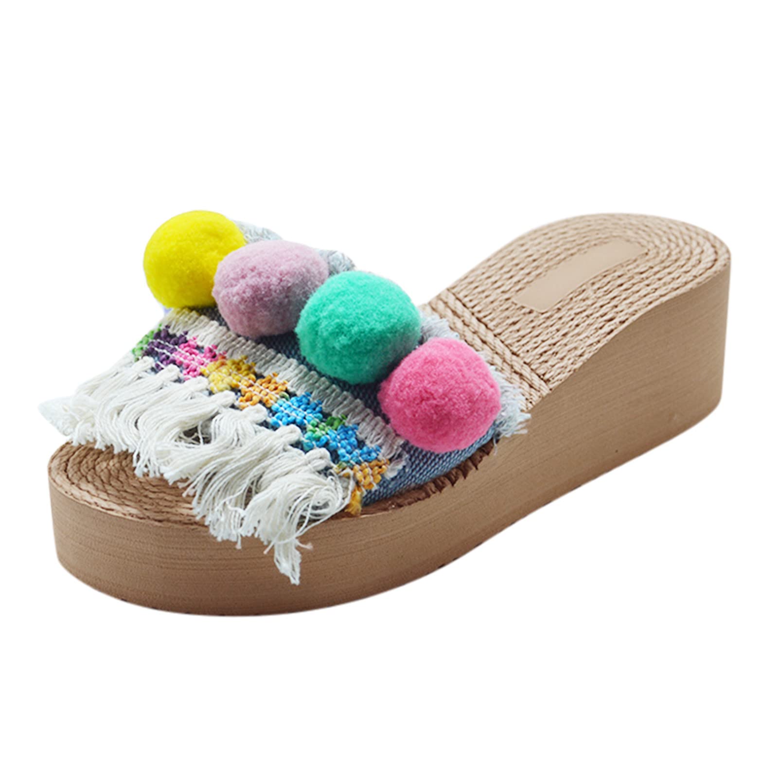 Women's Beach Tassel Sandals - Summer Fashion Cross Strap Denim Wedge Sandals with Linen Platform (White, Size 8) | Perfect for Vacation, Poolside, and Casual Outings