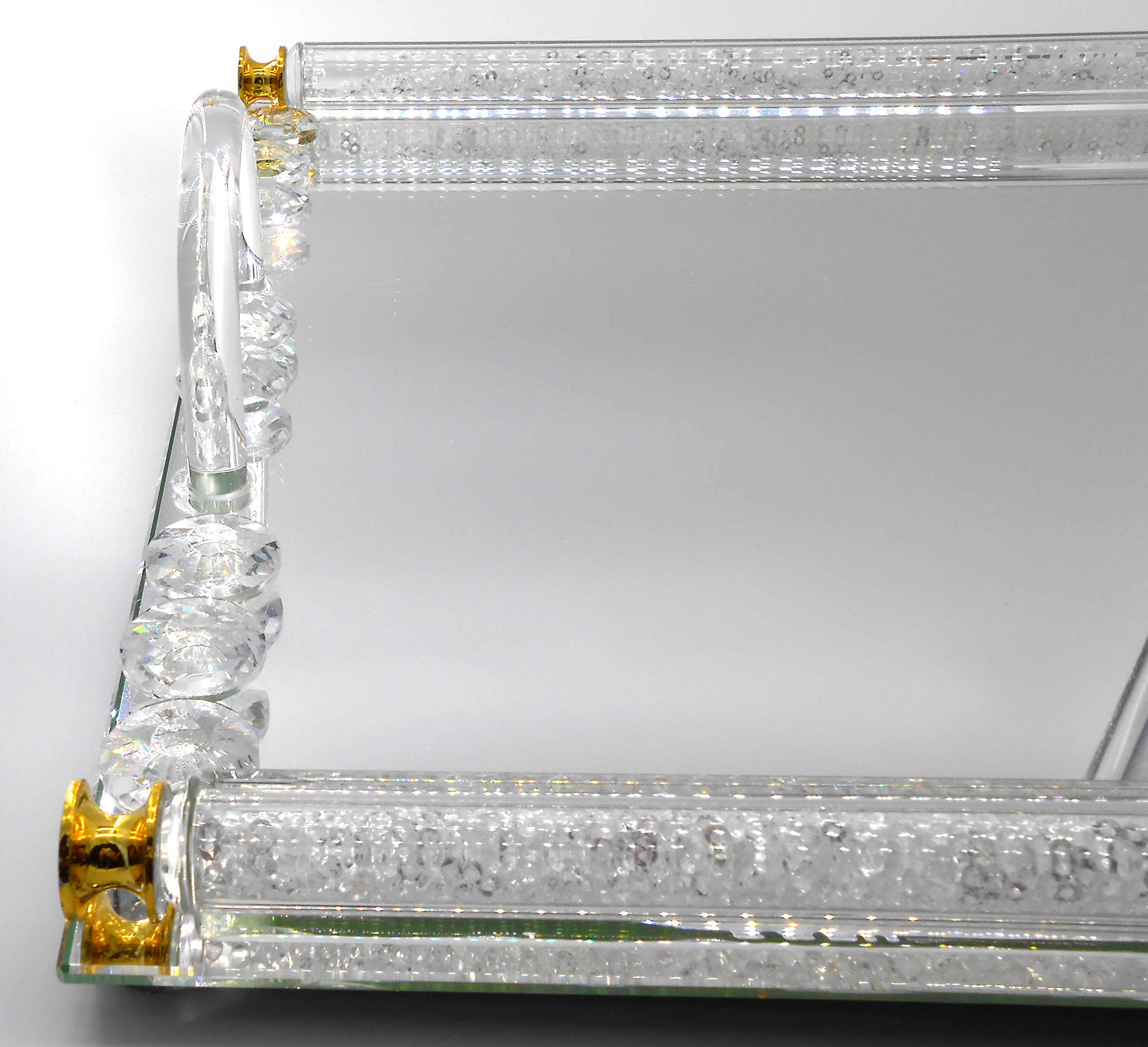 Elegant Rectangle Mirrored Crystal Tray - 15” x 10” x 3” Vanity Organizer for Makeup, Jewelry & Perfume | Decorative Dresser Tray for Cosmetics, Skincare & Cookies | Luxury Home Decor & Gift Idea