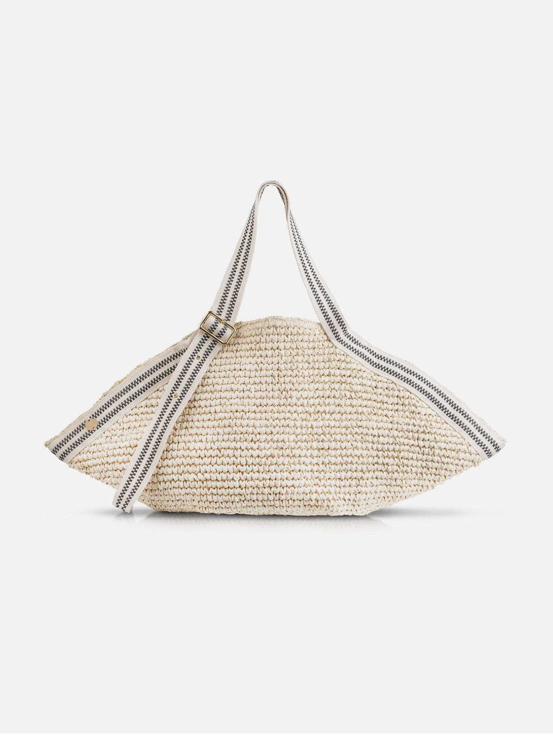 Stylish Raffia Shoulder Bag for Women - Black & Cream Striped Design - Perfect for Beach, Vacation, and Summer Outfits