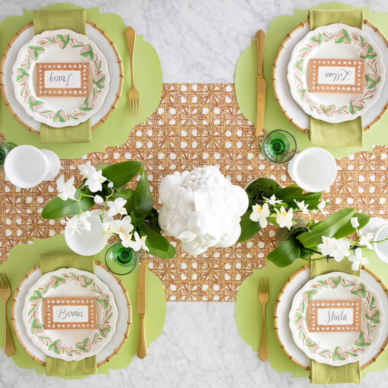 Bright Green French Frame Die Cut Placemat - Elegant Dining Table Decor for Parties, Weddings & Home Decor