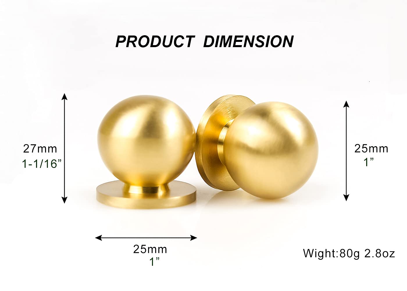 RZDEAL 8pcs Solid Brass Drawer Knobs 1 Inch Gold - Dresser & Cabinet Handles for Home Decor