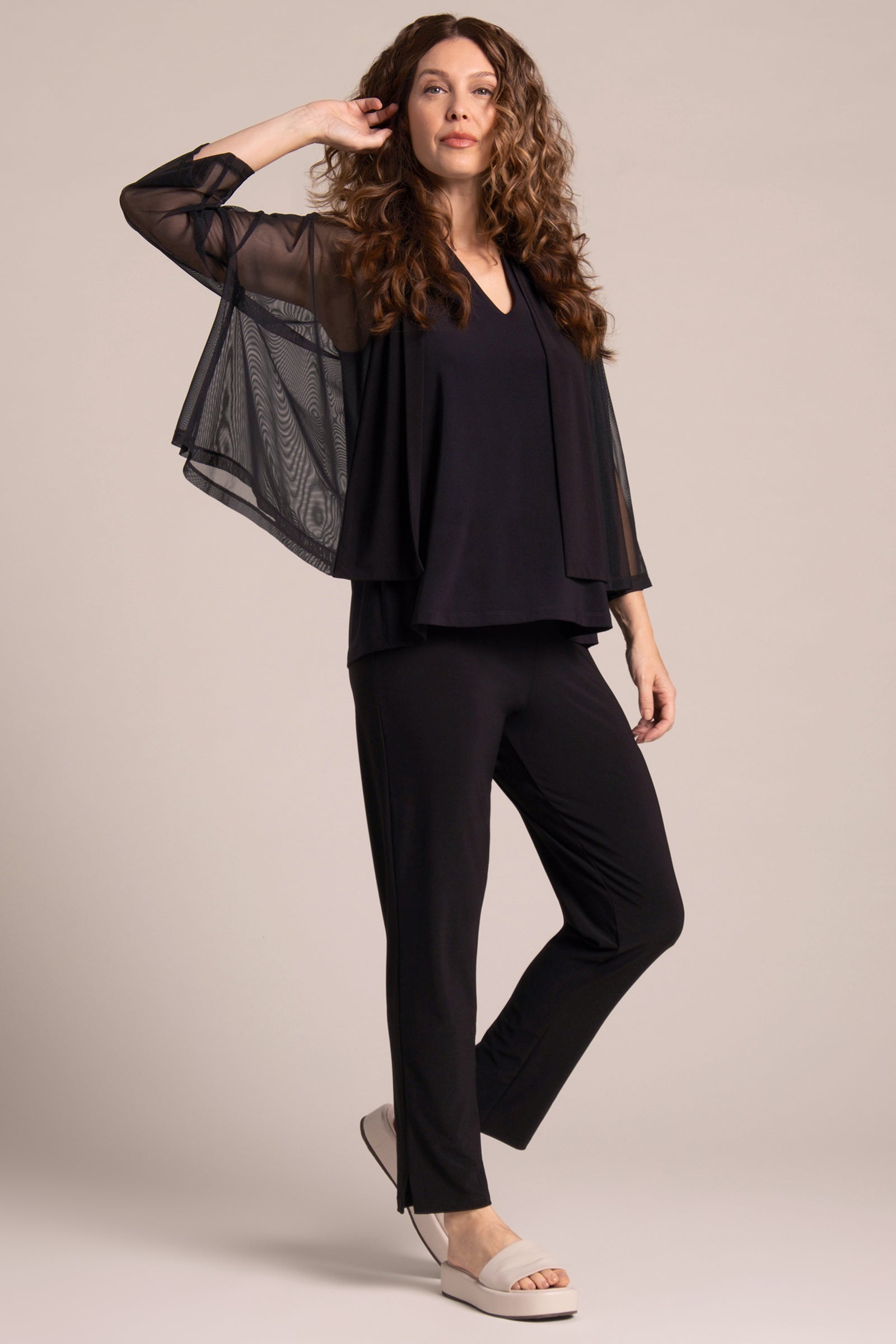 Mesh Mezza Luna Cardigan for Women - Lightweight Open Front Knit Cardigan Sweater | Black | Perfect for Casual Outfits, Office Wear & Layering in Fall/Winter