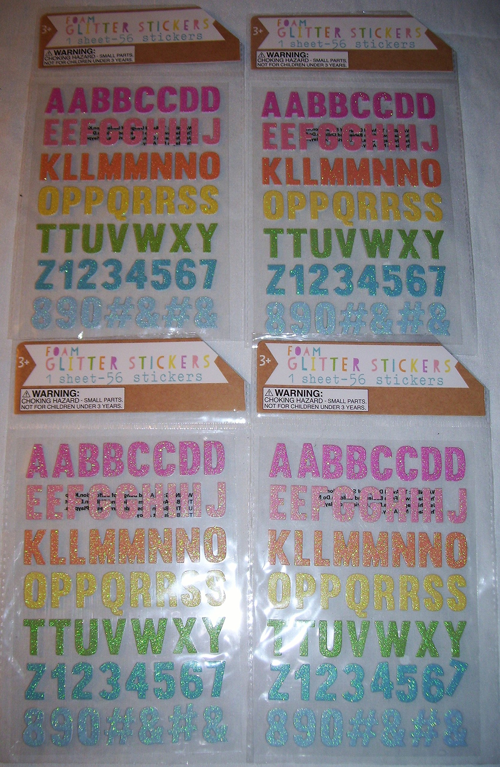 Glitter Foam Letter and Number Stickers - 56 Stickers per Sheet, Pack of 4 - Perfect for DIY Crafts, Scrapbooking, and Kids' Party Decorations