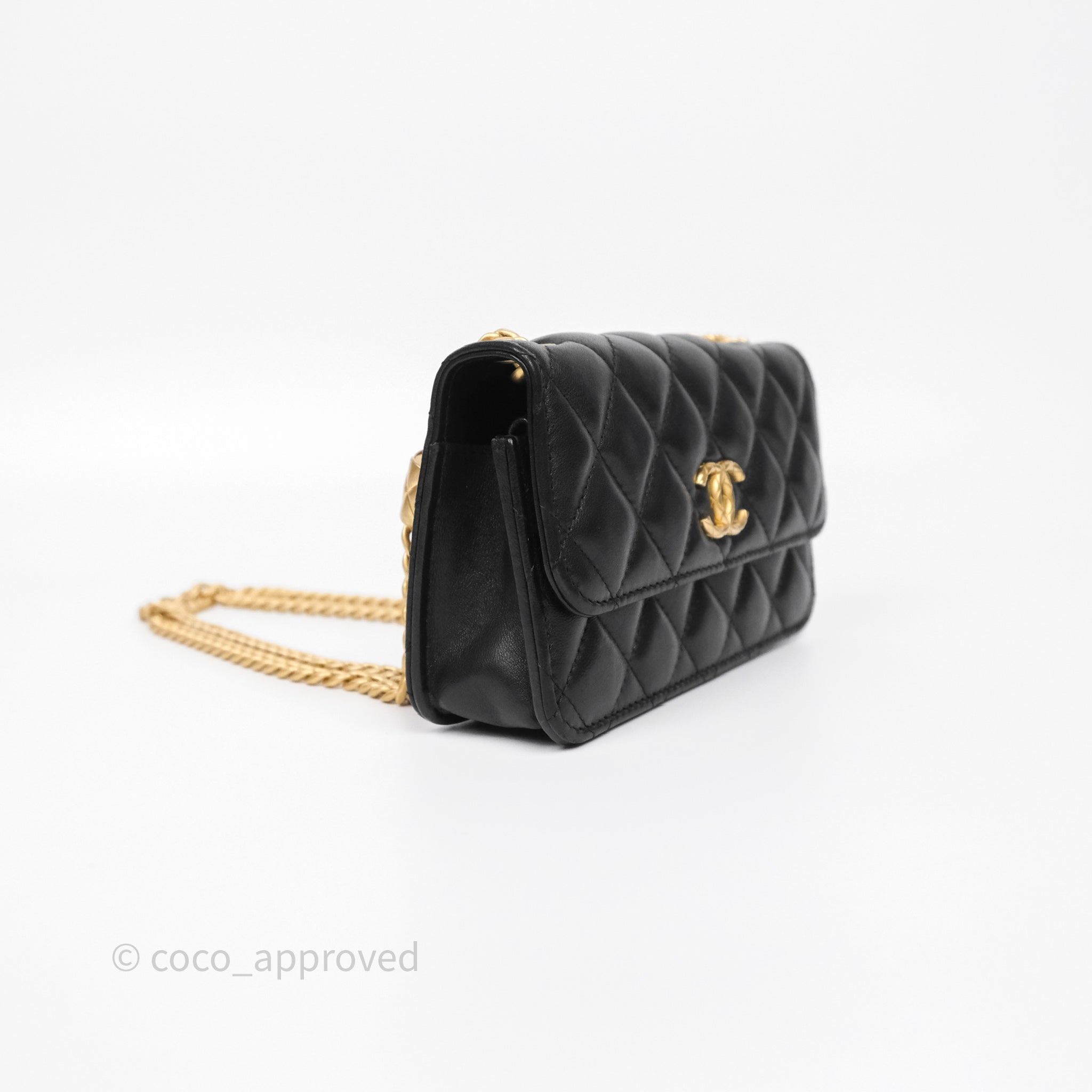 Chanel All Slide Adjustable Chain Phone Holder WOC Black Lambskin Crossbody Bag - Perfect for Everyday Use, Travel & Shopping