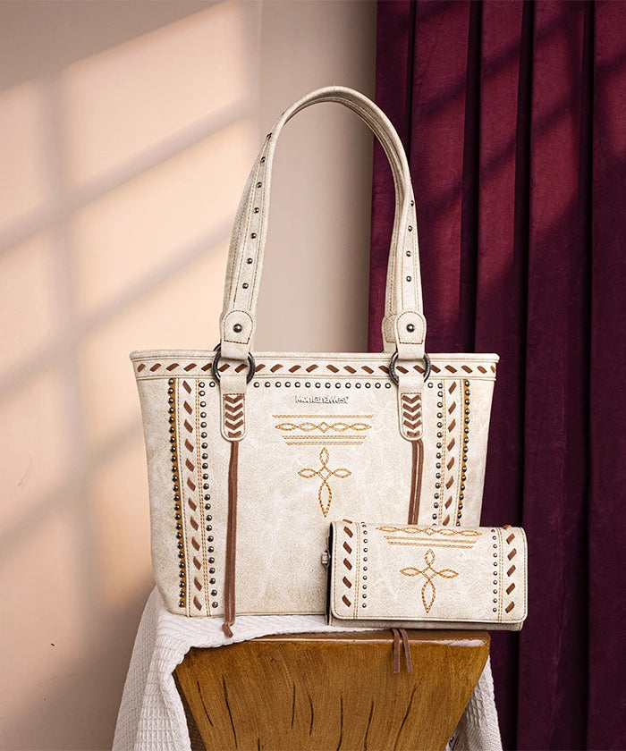 Montana West Diamond Cross Stitch Concealed Carry Tote Bag for Women - Stylish CCW Purse with Hidden Gun Pocket for Everyday Carry & Self Defense