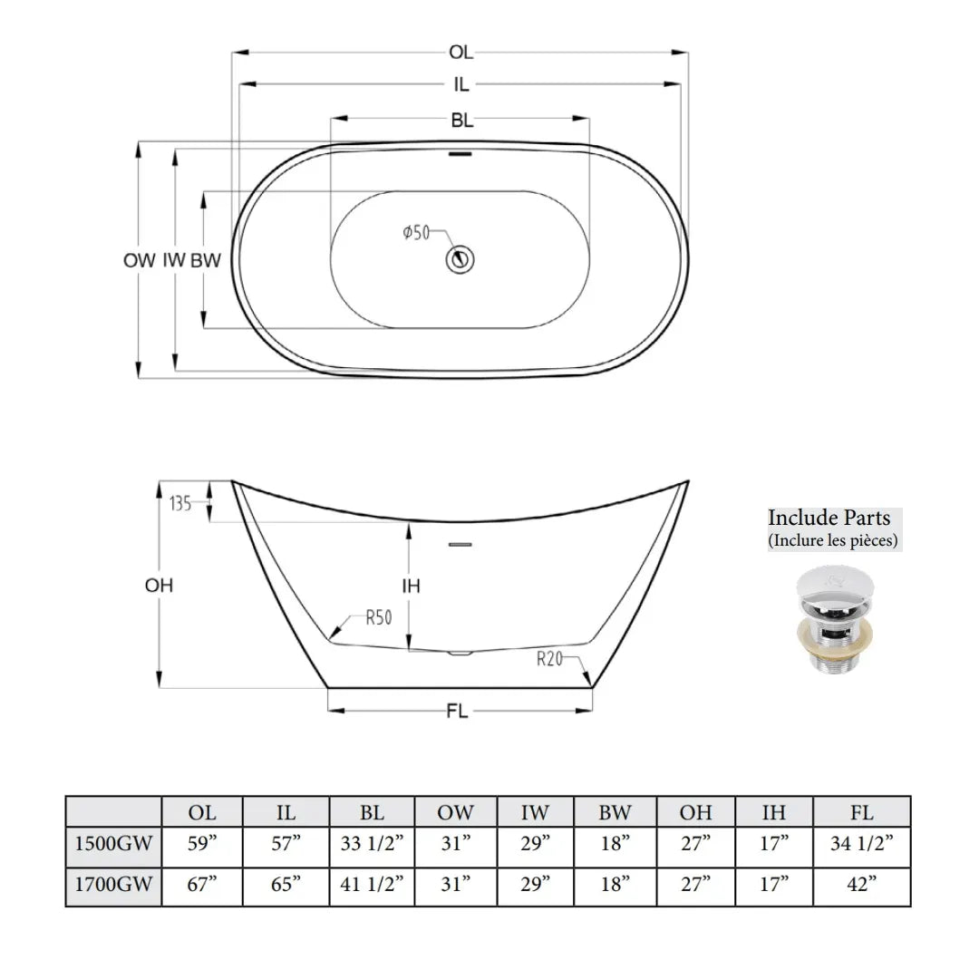 Lilia Freestanding Bathtub - Modern Acrylic Soaking Tub for Bathroom Relaxation | Perfect for Spa-Like Experience at Home