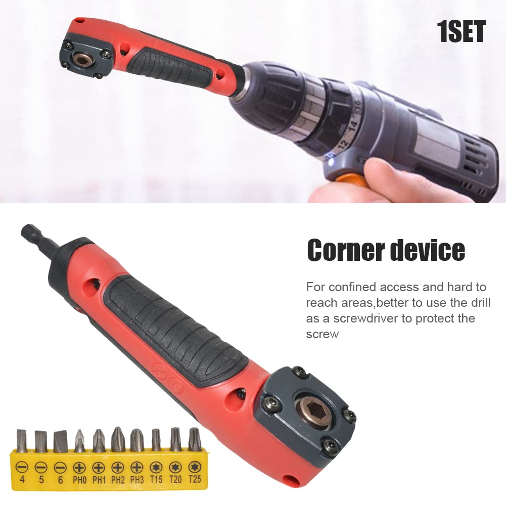 90 Degree Right Angle Drill Attachment - 1/4 Inch Electric Screwdriver Adapter Kit with 10 Drill Bits for Tight Spaces | Perfect for DIY Repairs, Furniture Assembly & Automotive Maintenance