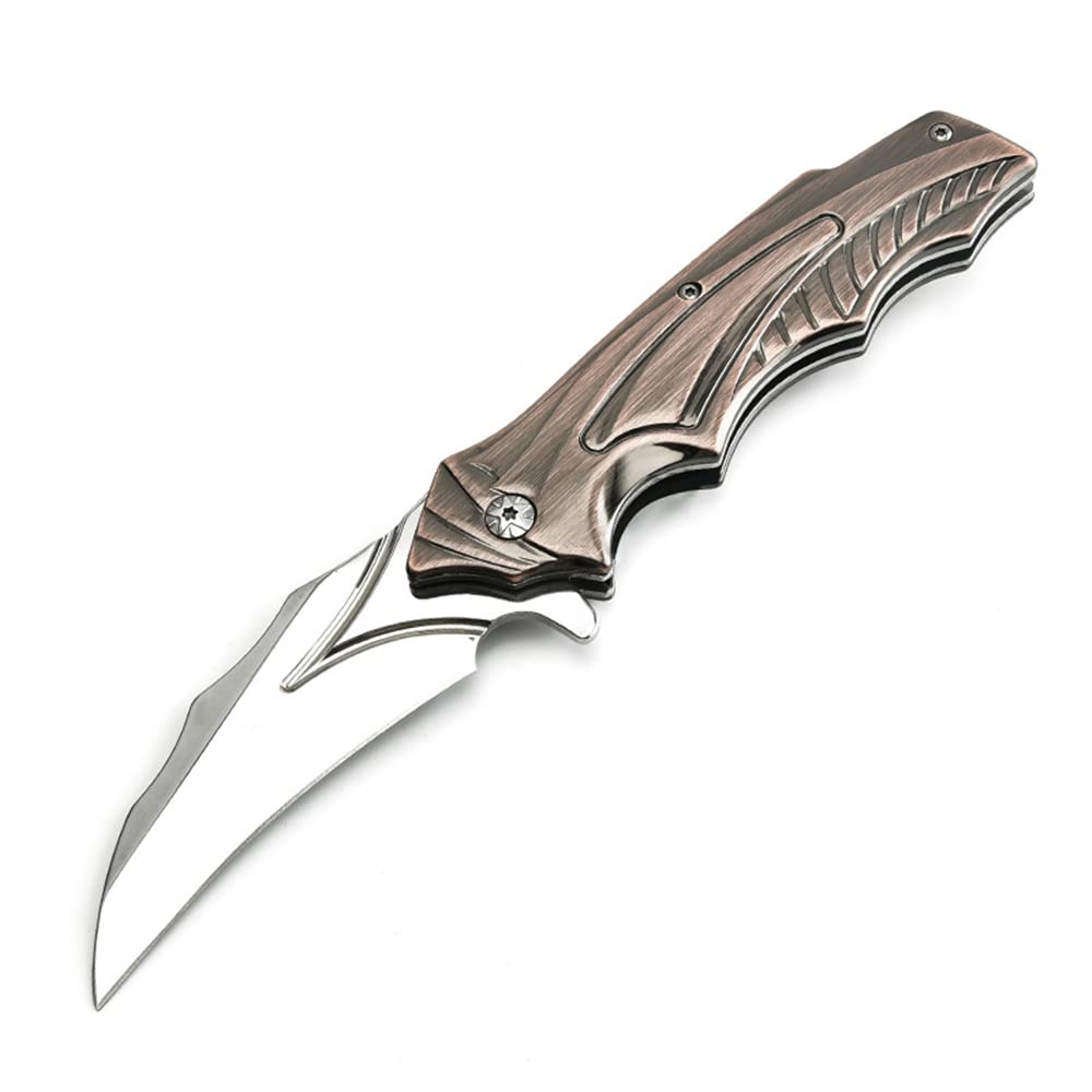 Premium Stainless Steel Folding Camping Knife with Copper Handle - Side Lock Design for Fishing, Hunting, Survival & Everyday Carry (EDC) - Ideal for Outdoor Adventures, Bushcraft & Tactical Use