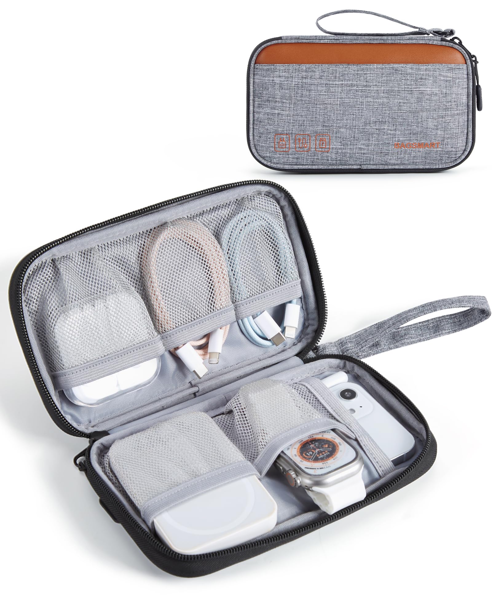 BAGSMART Electronics Organizer Travel Case - Small Cable Organizer Bag for Charger, Phone & Tech Accessories - Gray - Perfect for Business Trips, Vacations & Daily Commute
