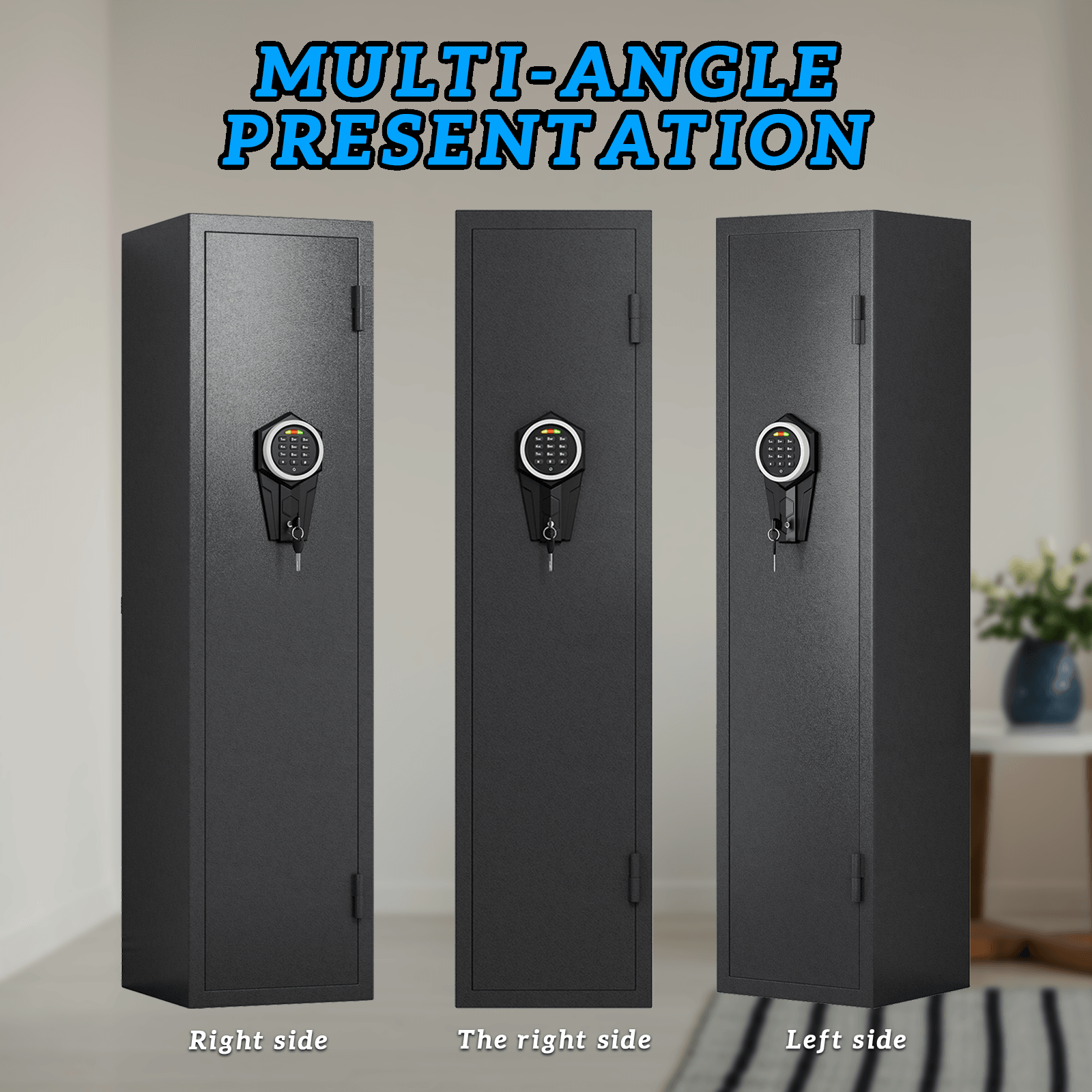 Heavy Duty Steel Rifle Gun Safe - 3 to 4 Gun Capacity with Electronic Lock, Solid Bolts, Dual Alarm System & LED Lighting | Secure Firearm Storage for Home, Office or Hunting Cabin | Silent Operation Safe for Nighttime Access