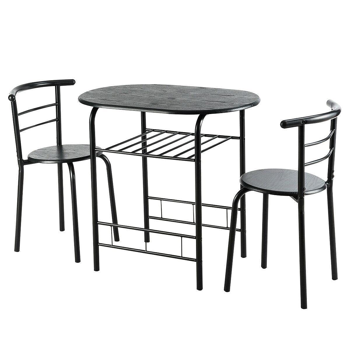 3-Piece Modern Bistro Dining Set with 2 Chairs - Space Saving Black Kitchen & Dining Room Table Set for Small Apartments, Breakfast Nooks, and Cozy Cafes