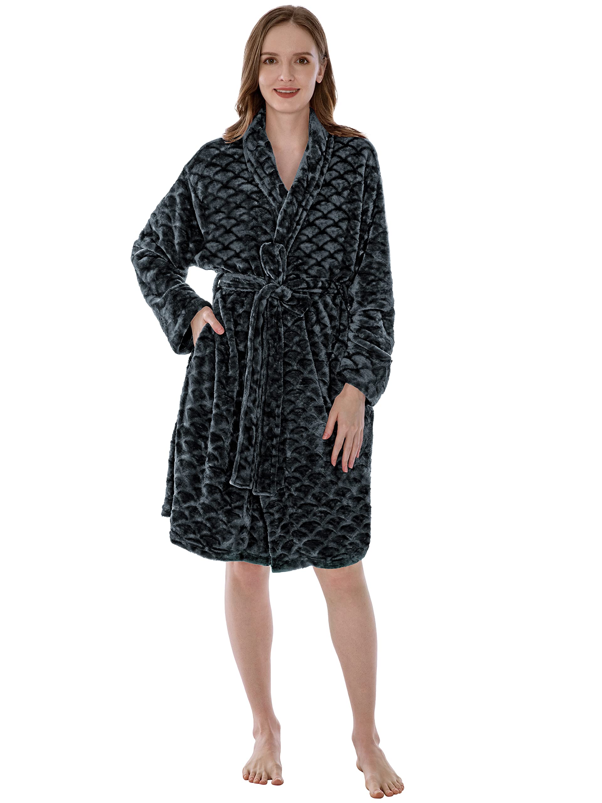 PAVILIA Women's Lightweight Plush Fluffy Bathrobe with Pockets - Soft Fuzzy Short Robe for Shower, Spa & Lounge Wear - Cozy Home & Travel Comfort