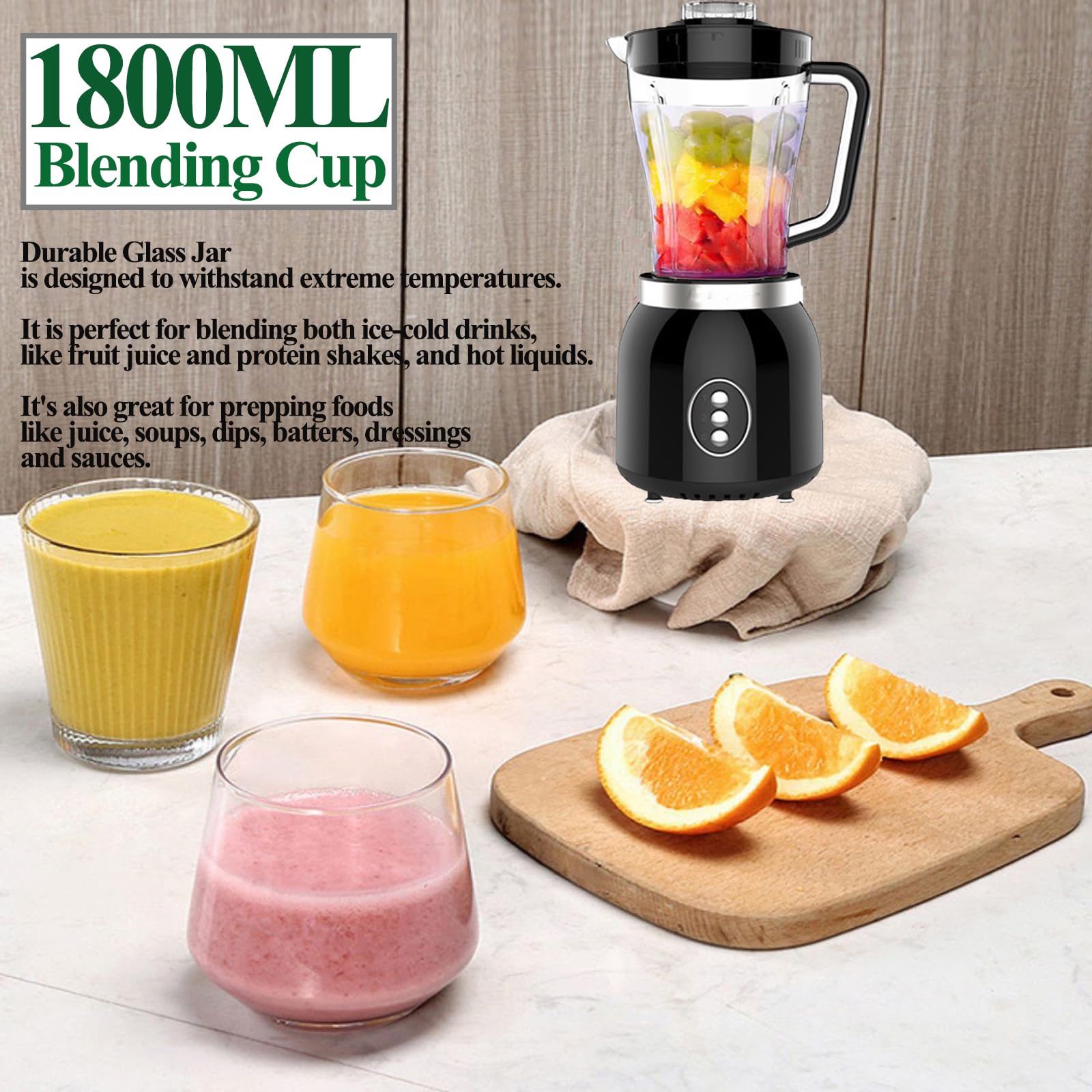 800W 2-Speed Electric Mixer - 4-in-1 Grinder Blender & Food Processor for Shakes, Smoothies, Meat Chopping & Dry Grinding | Perfect for Kitchen, Smoothie Bars & Meal Prep