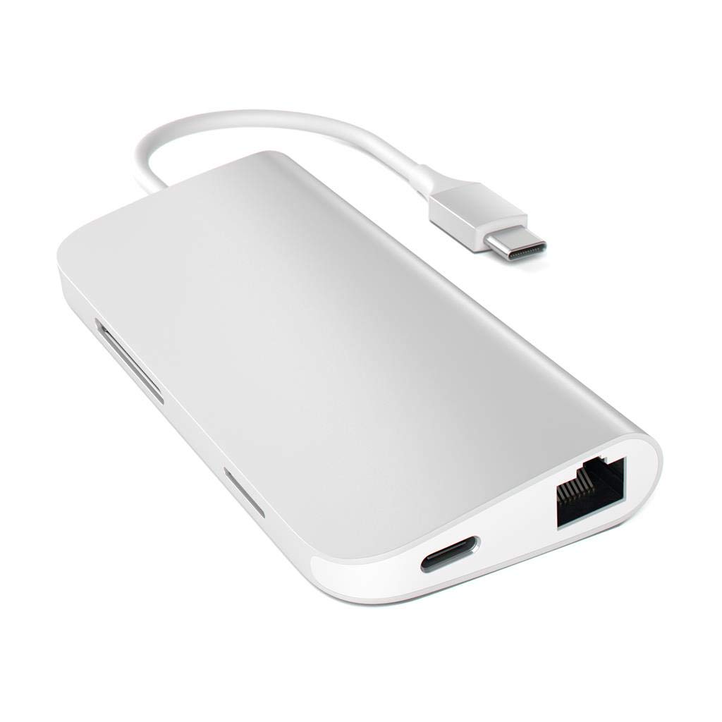 SATECHI Aluminum Multi-Port USB-C Hub with 4K HDMI, Gigabit Ethernet, USB 3.0 & SD/Micro Card Readers - Compatible with M1/M2 MacBook Pro/Air, iPad Pro/Air, Mac Mini & iMac - Perfect for Work, Travel & Home Office (Silver)