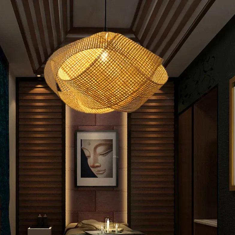 Modern Woven Mesh Oval Pendant Light for Dining Room - Handcrafted Rattan Chandelier with Warm Ambient Lighting - Perfect for Kitchen Island, Breakfast Nook & Farmhouse Decor