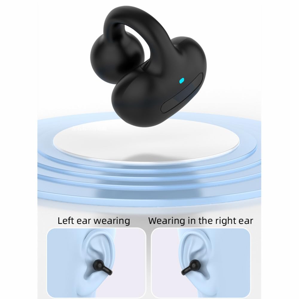 Bluetooth Ear Clip - Single Wireless Open Ear Headphones with Bone Conduction for Workout, Cycling, Running - Secure Fit, Sweatproof (Black) | Perfect for Gym, Outdoor Sports & Active Lifestyle