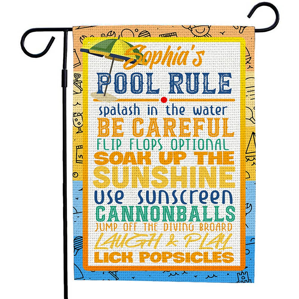 VOTANTA Personalized Custom Name Pool Rules Garden Flag - 28