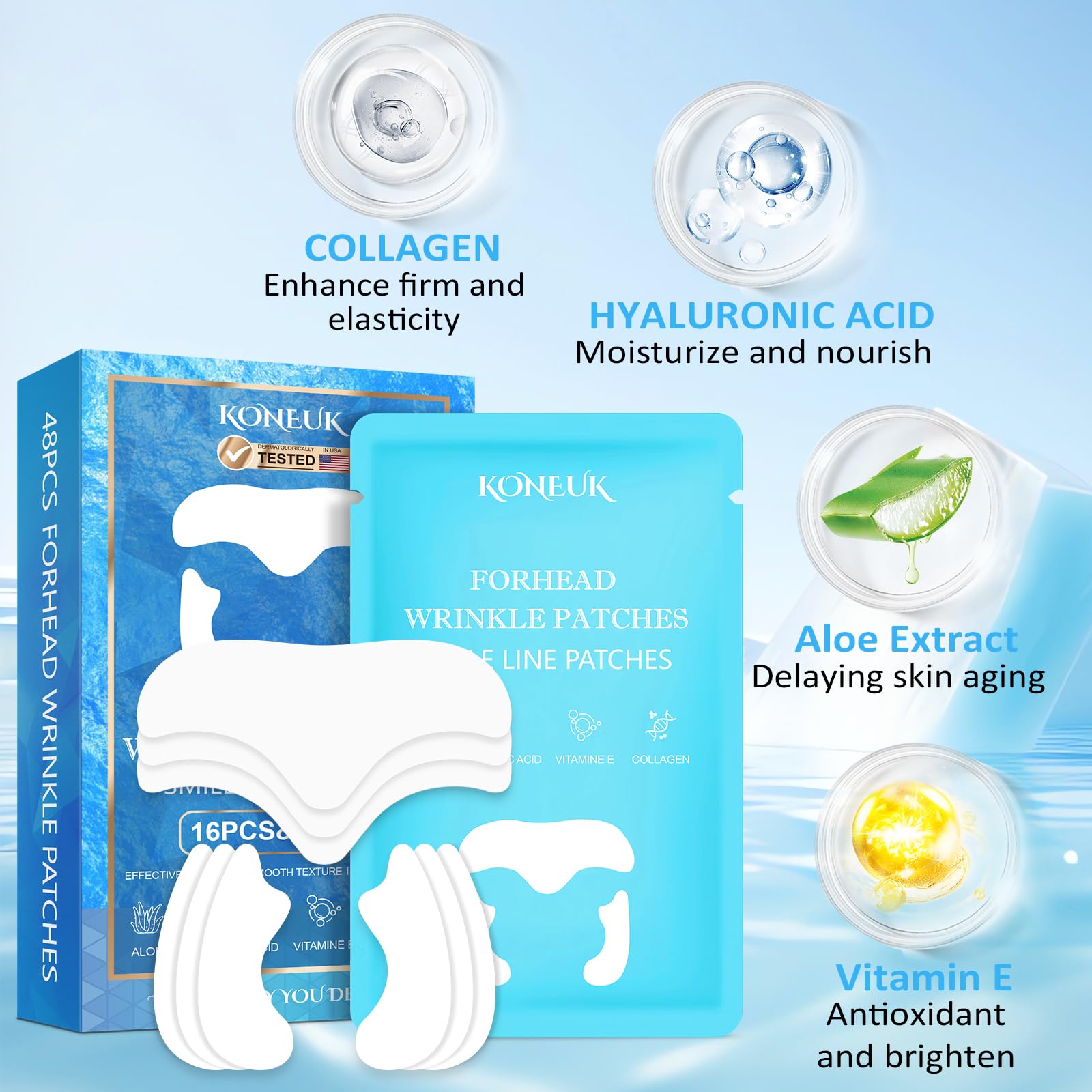 16Pcs Anti-Wrinkle Forehead Patches & 32Pcs Smile Line Patches - Collagen & Vitamin E Infused for Wrinkle Reduction - Perfect for Overnight Treatment & Daily Skincare Routine