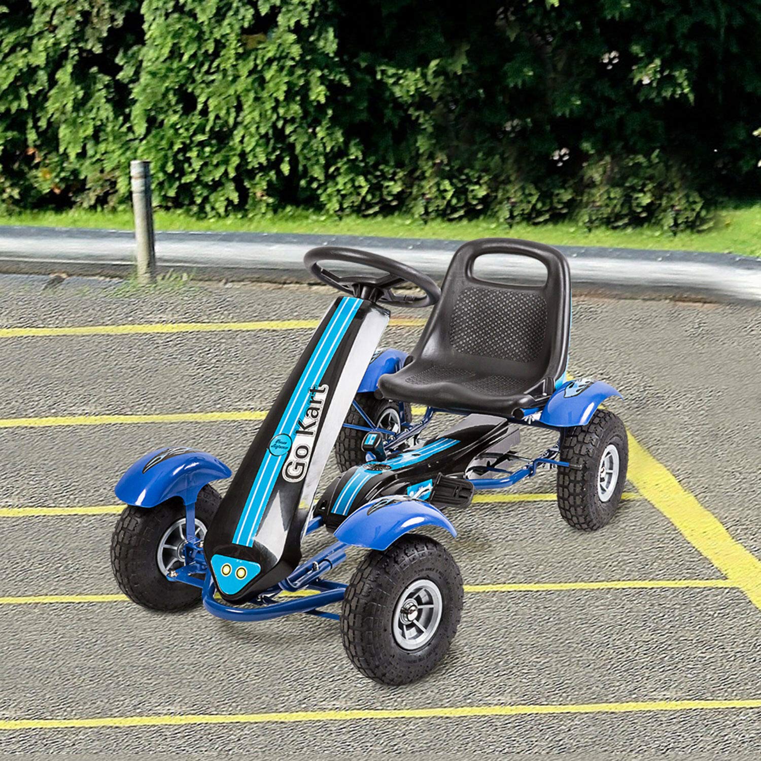 Kintness Kids Go Kart 4-Wheel Pedal Car Racer - Outdoor Ride-On Toy for Boys & Girls Ages 3-8 - Perfect for Backyard Play, Driveway Racing & Outdoor Adventures