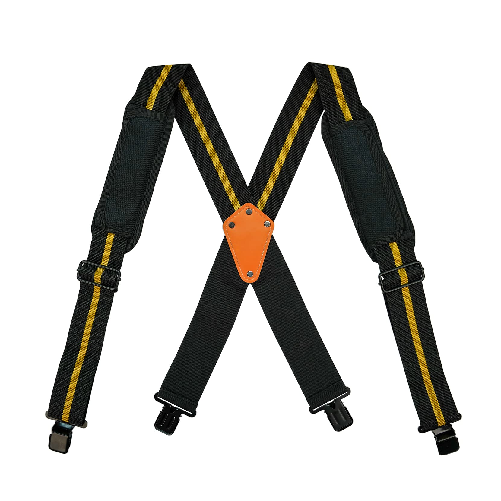 Heavy Duty Tool Belt Suspenders with Movable Shoulder & Padding - Adjustable Work Belt Suspenders for Construction, Carpentry & DIY Projects (Yellow Strip)