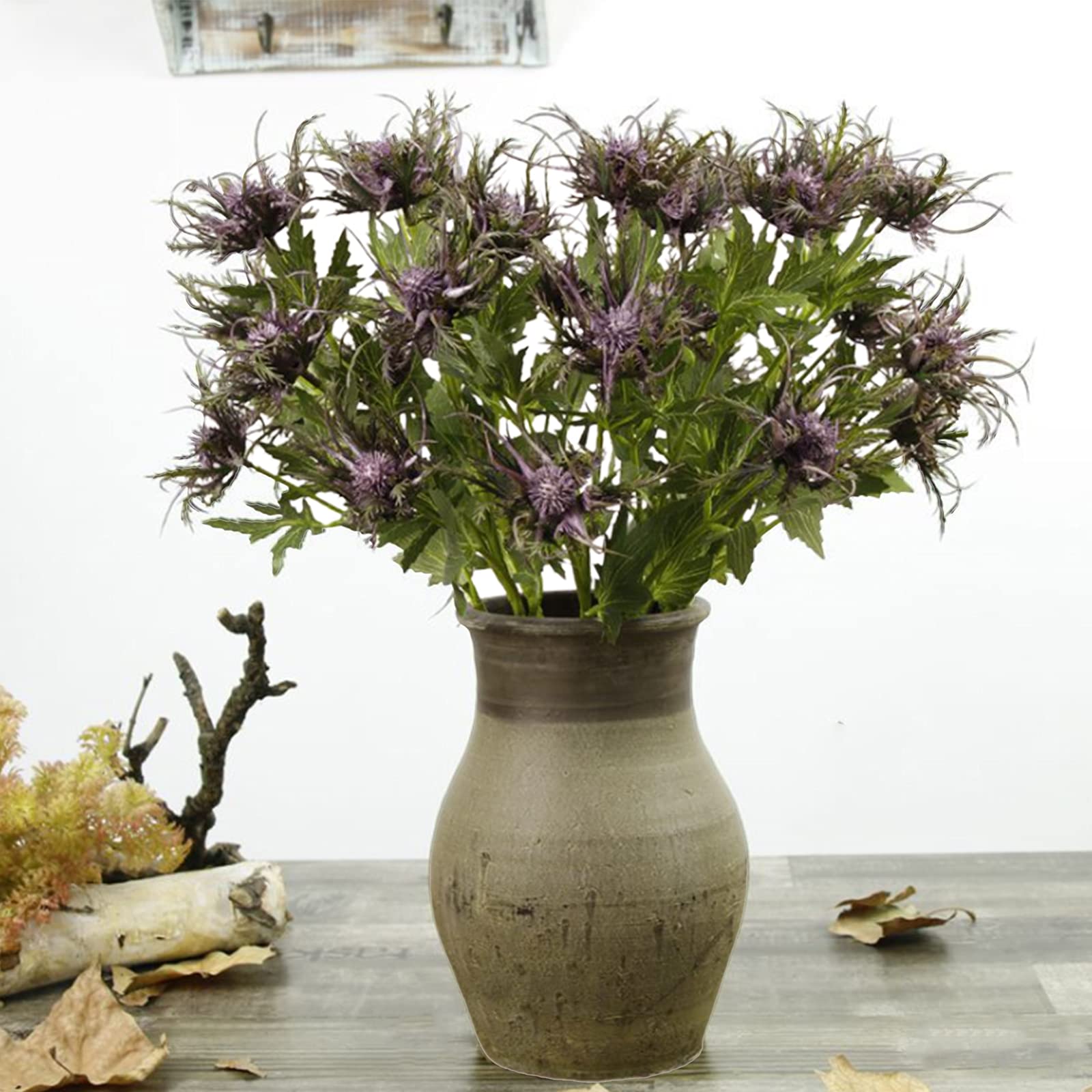 3 Pcs Artificial Blue Thistle Flowers Spray - Faux Eryngium Floral Stems for Wedding Bouquets, Centerpieces, Home Decor & DIY Crafts - Perfect for Rustic, Boho and Farmhouse Style Arrangements