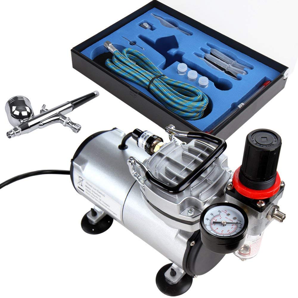 TIMBERTECH Professional Airbrush Kit with Compressor - Dual Action Gravity Feed Airbrush Set with Hose for Hobby, Tattoo, Model Painting, Automotive & Makeup | Perfect for DIY Crafts, Cake Decorating & Nail Art