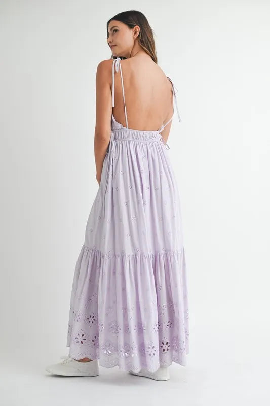 Elegant Eyelet Lace Maxi Dress with Adjustable Side Straps - Perfect for Summer Weddings, Beach Vacations & Boho Chic Outfits
