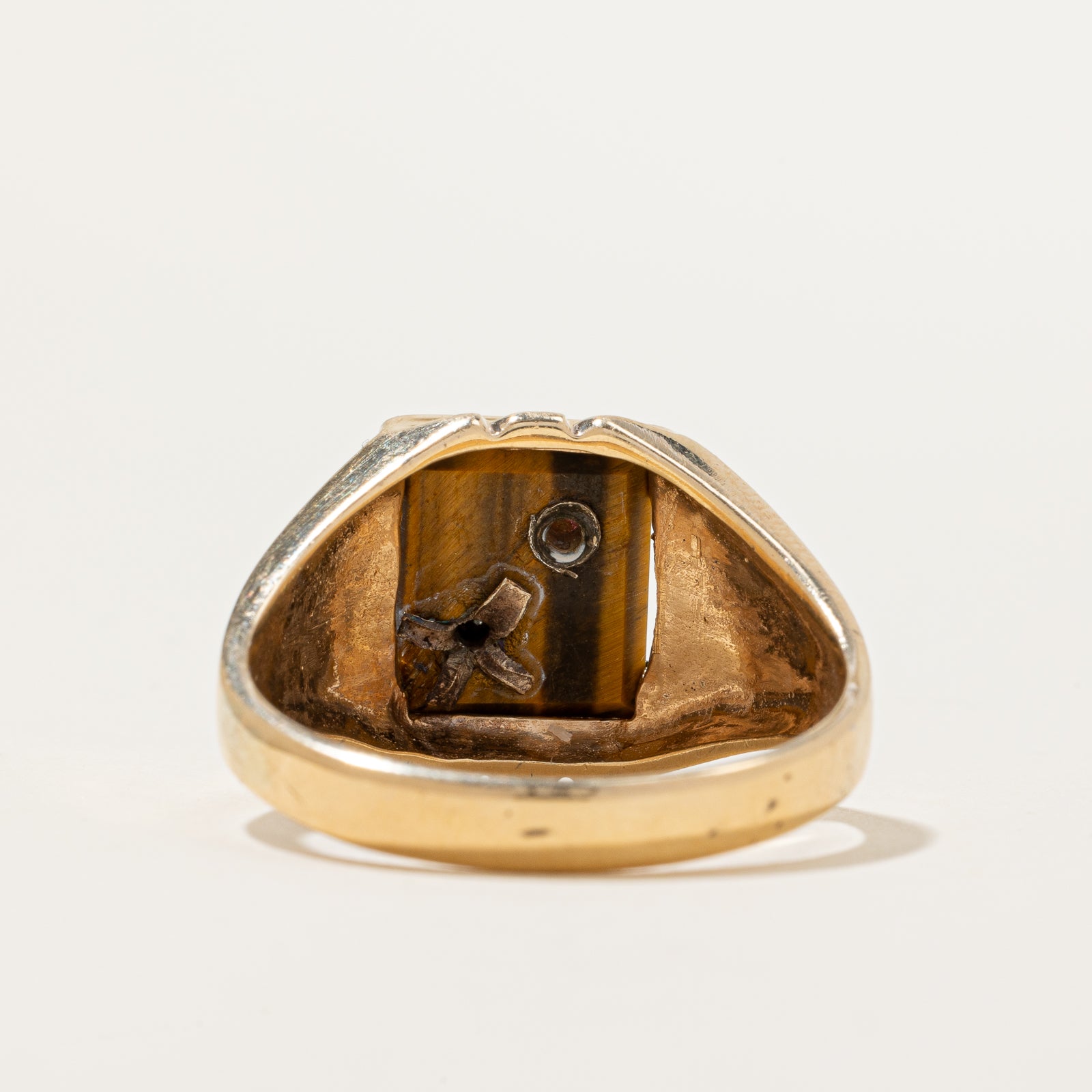 Tiger's Eye Signet Ring for Men - 2.00ct Genuine Stone with 0.01ct Diamond Accents - Size 12.5 - Elegant Statement Jewelry for Weddings, Gifts & Everyday Wear