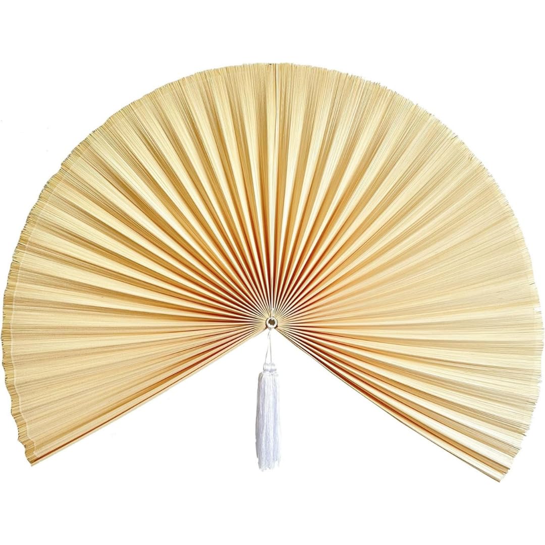 Large 60in Handmade Natural Bamboo Folding Wall Fan - Boho Decorative Fan for Bedroom, Over the Bed Headboard & Wall Decor - Perfect for Home, Office, and Tropical Themed Spaces