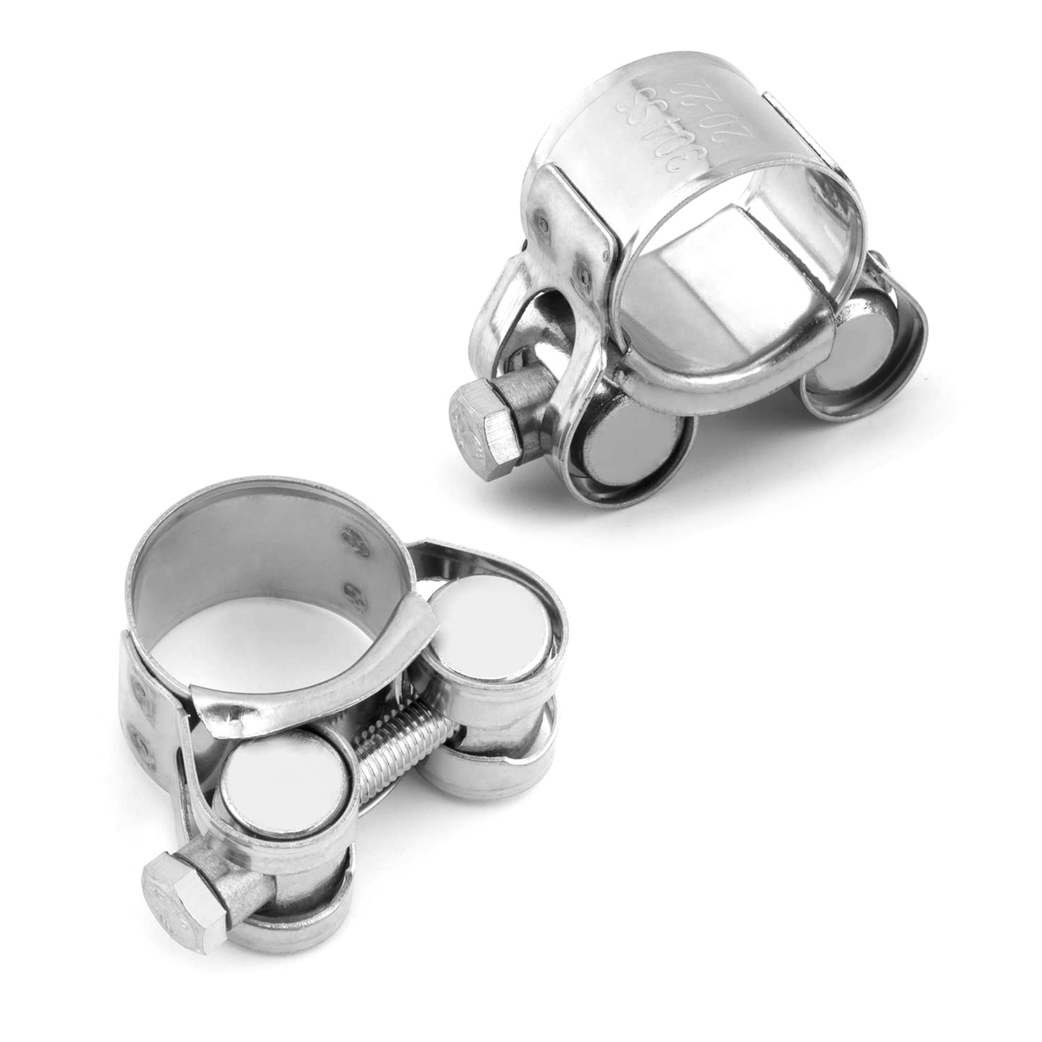 Stainless Steel T-Bolt Hose Clamp 20-22mm (2 Pack) - Heavy Duty Fuel Line Clamps for Automotive, Marine & Industrial Applications - Perfect for Fuel Pumps, Filters & Plumbing Systems