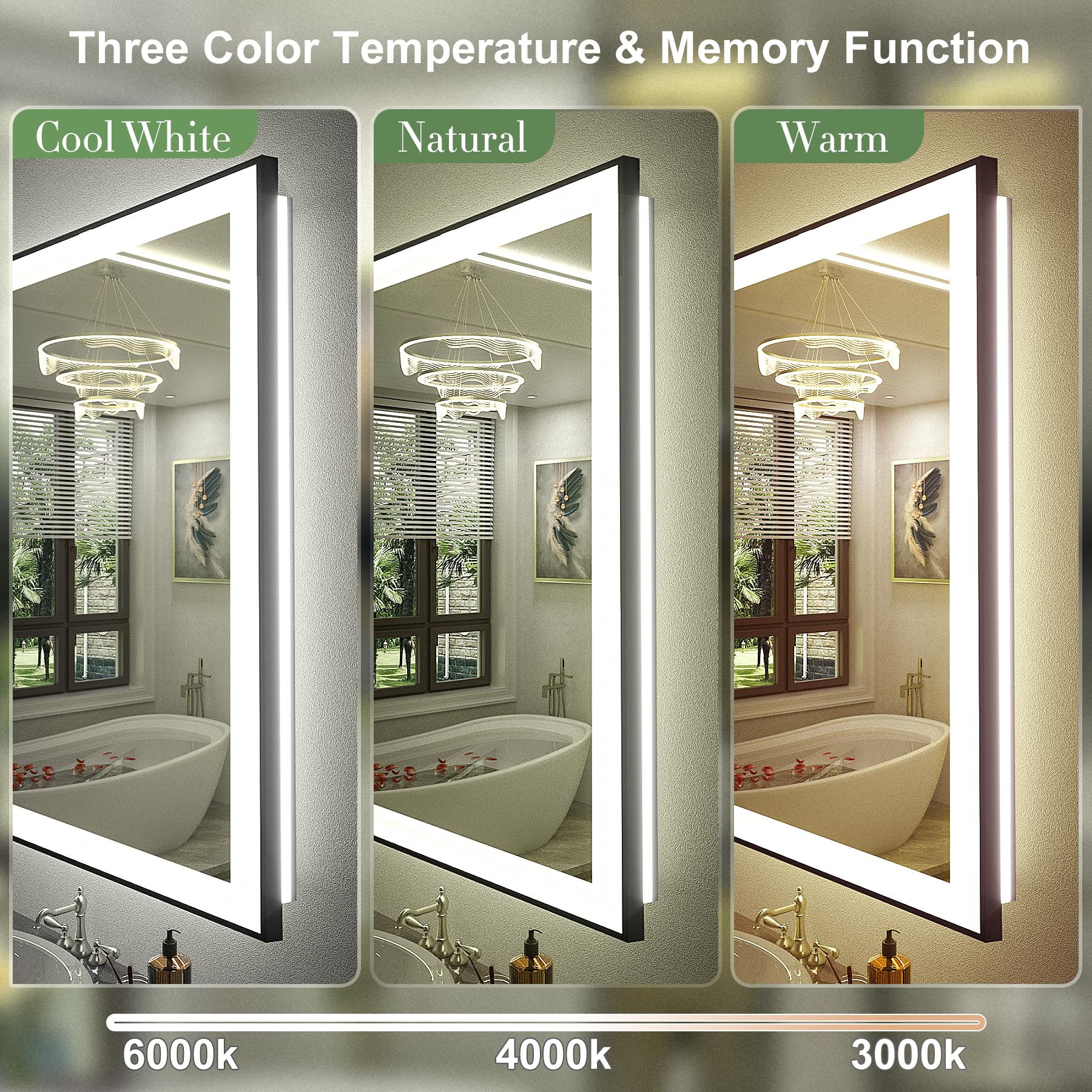 50x30 Inch Black Framed LED Bathroom Mirror with Dimmable Lights - Anti-Fog, Shatterproof Vanity Mirror with Memory Function & Dual Backlit/Front Lighting (ETL Certified) - Perfect for Modern Bathrooms, Bedroom Vanity & Makeup Areas