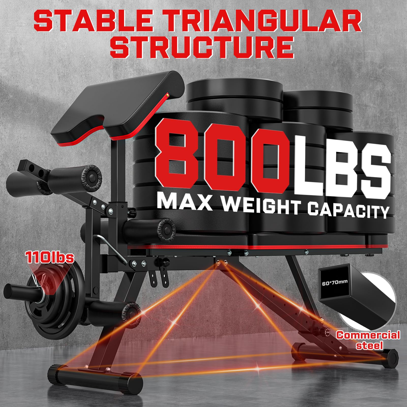Fostoy Adjustable Weight Bench 800 LBS - Home Gym Workout Bench with Leg Extension & Preacher Pad - Full Body Strength Training Equipment - Incline Decline Flat Bench Press for Weight Lifting - Perfect for Home Gym, Garage Workout & Strength Training