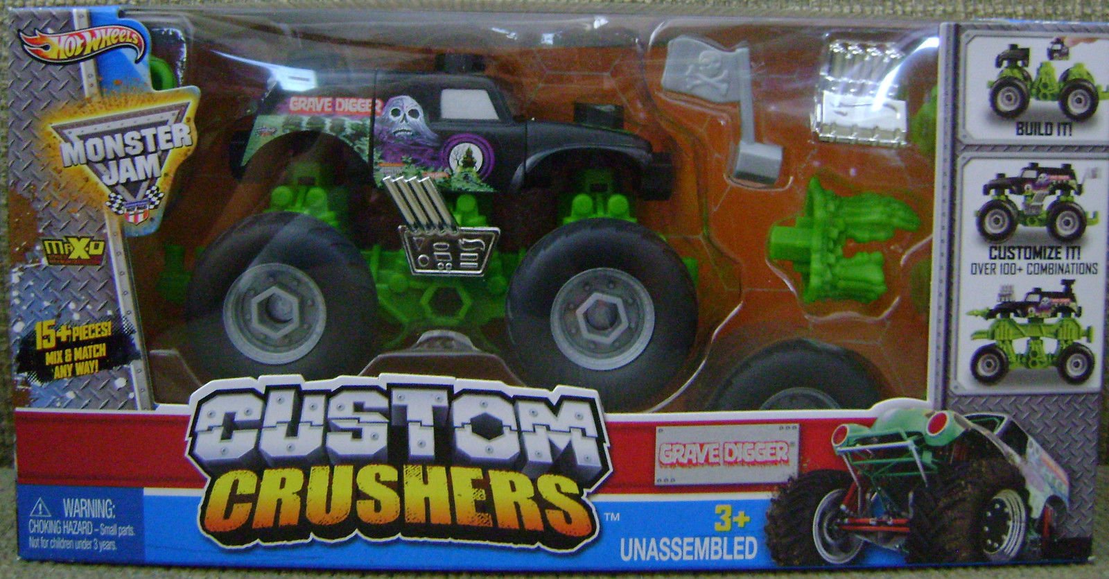 Hot Wheels Monster Jam Custom Crushers Grave Digger Die-Cast Truck Toy - Durable Stunt Vehicle for Kids & Collectors | Perfect for Playtime, Racing & Monster Truck Shows
