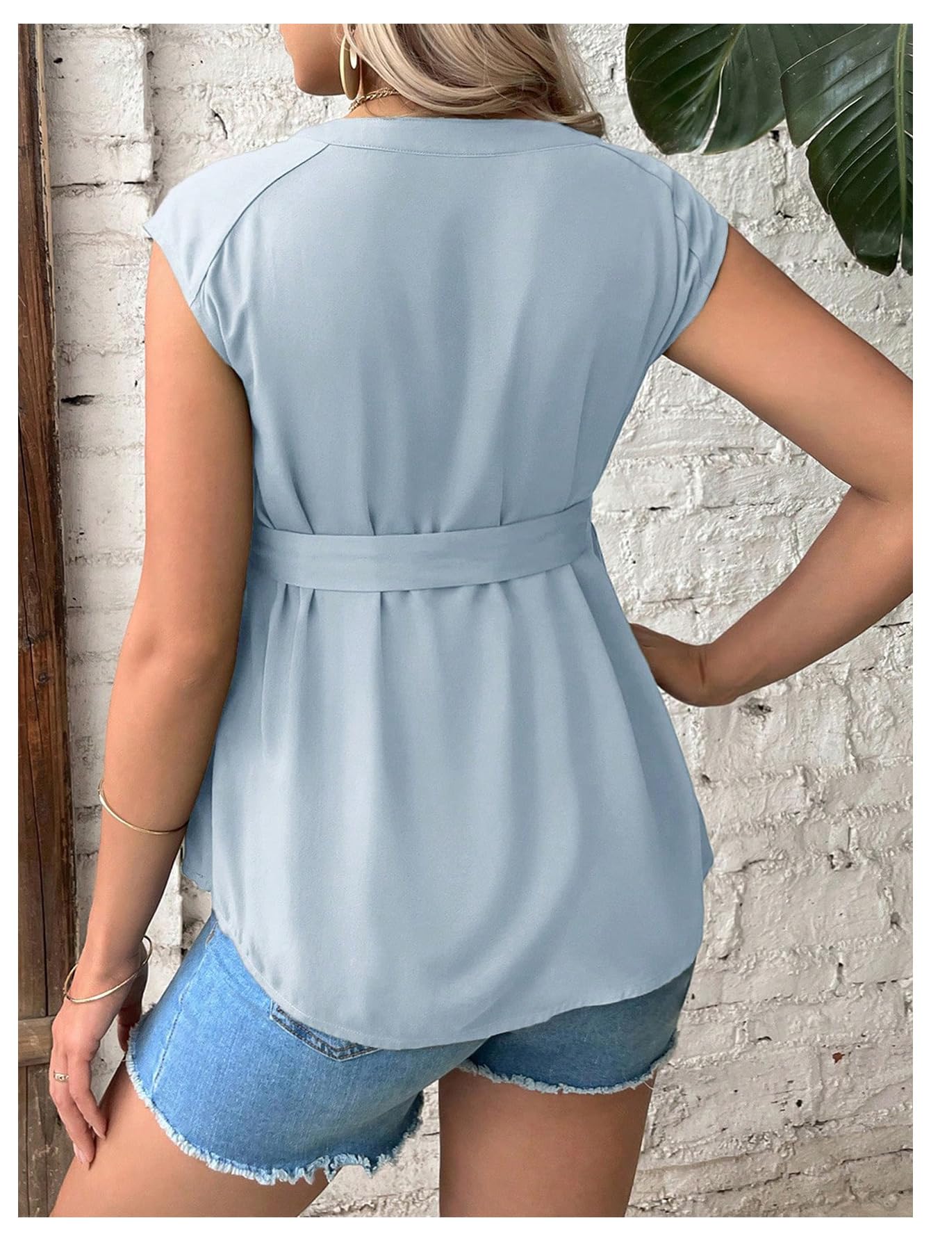 Elegant Women's Maternity Tops - Bow Tie Notched Neck Cap Sleeve Blouse for Pregnancy | Comfortable & Stylish Maternity Shirts for Work, Parties & Special Occasions